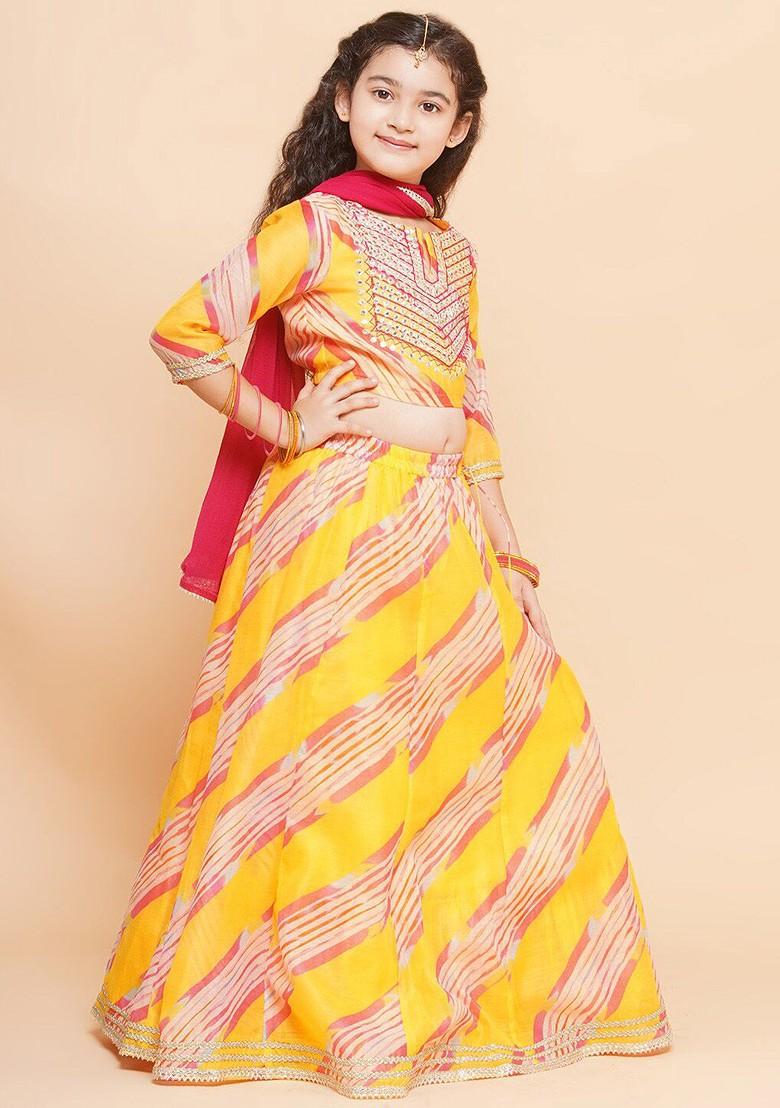 Yellow Embroidered Round Neck Ready To Wear Lehenga And Blouse With Dupatta