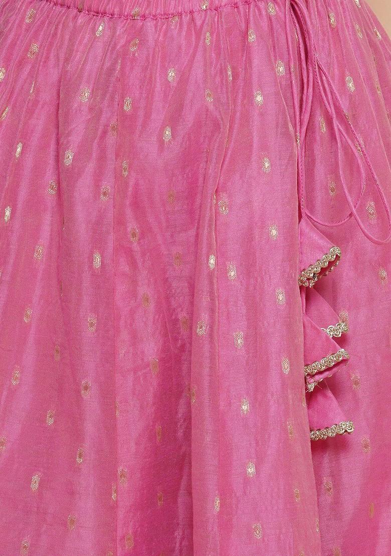 Pink Girls Embroidered Ready To Wear Lehenga And Blouse With Dupatta