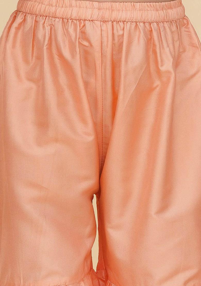 Peach Girls Ethnic Motifs Empire Gotta Patti Kurta With Sharara