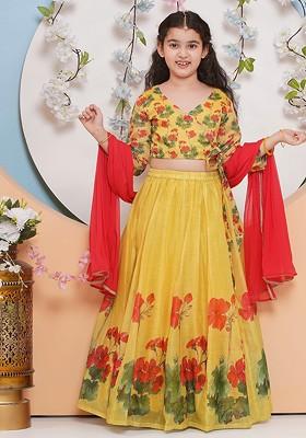Yellow Girls Printed Ready To Wear Lehenga And Blouse With Dupatta