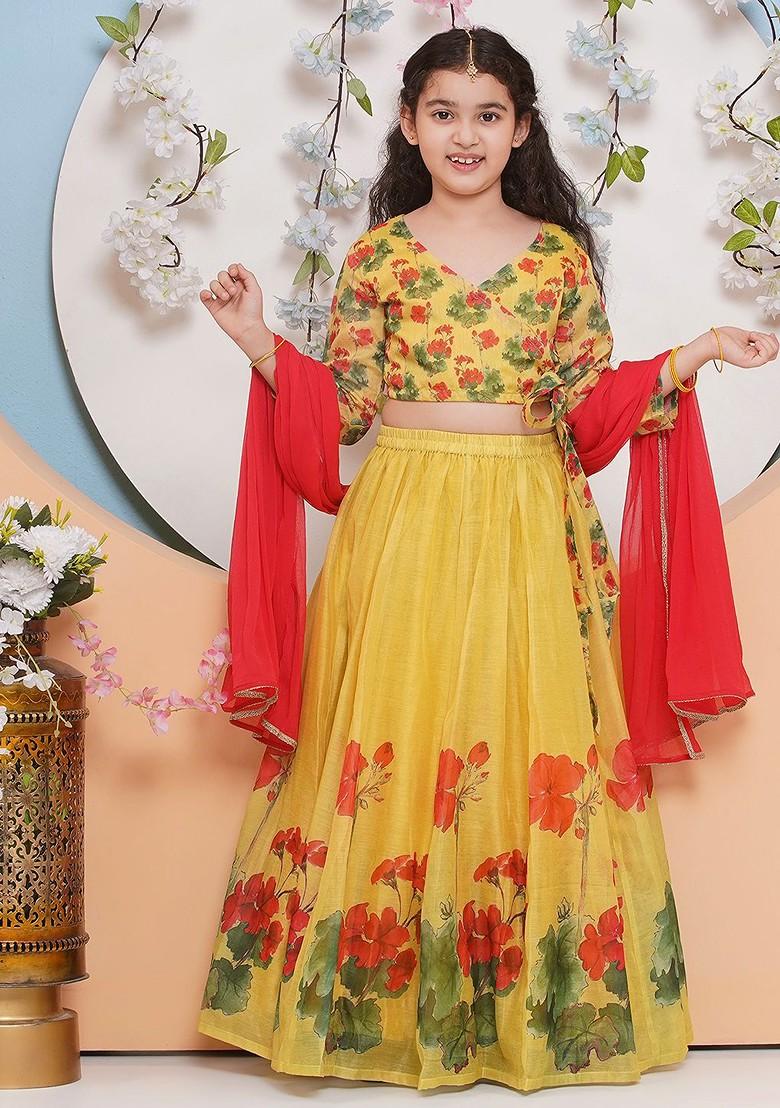 Yellow Girls Printed Ready To Wear Lehenga And Blouse With Dupatta