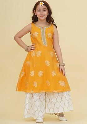 Yellow Girls Ethnic Motifs Empire Gotta Patti Kurta With Sharara