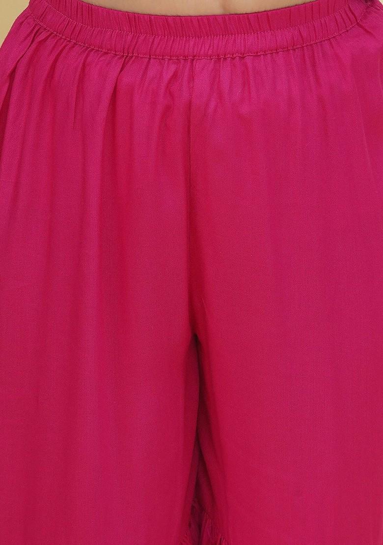 Peach Girls Ethnic Motifs Printed Angrakha Gotta Patti Pure Cotton Kurta With Sharara