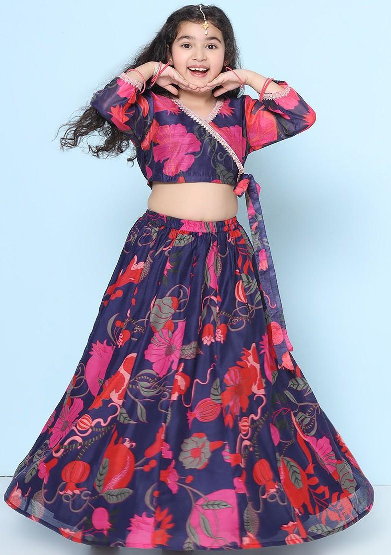 Purple Girls Printed Gotta Patti Ready To Wear Lehenga With Blouse
