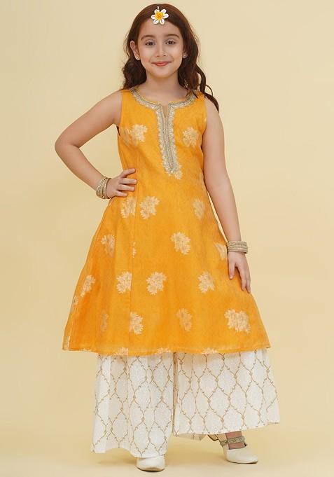 Yellow Girls Ethnic Motifs Empire Gotta Patti Kurta With Sharara — view on Indya