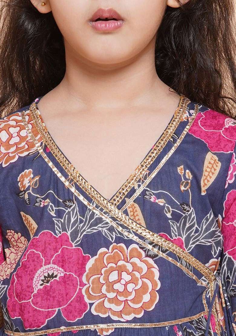 Pink Floral Printed Angrakha Gotta Patti Pure Cotton Kurta With Sharara - Indya