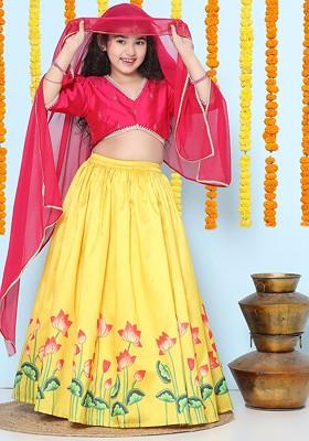 Yellow Girls Embroidered Ready To Wear Lehenga And Blouse With Dupatta