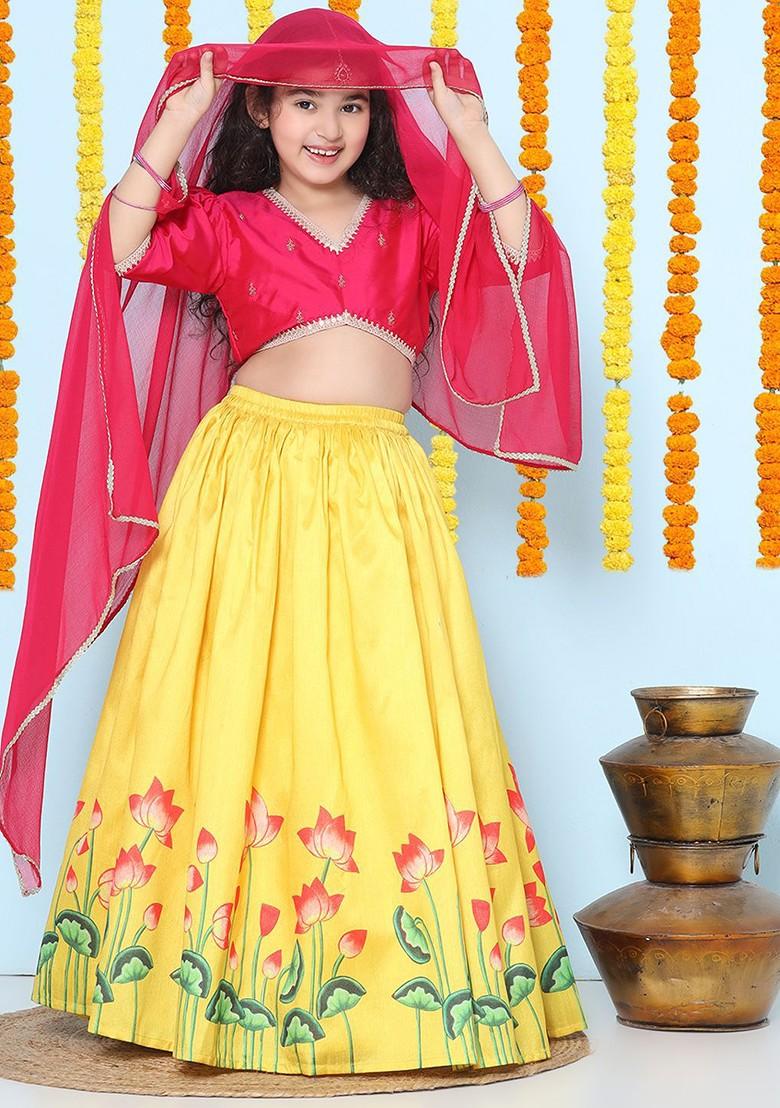 Yellow Girls Embroidered Ready To Wear Lehenga And Blouse With Dupatta