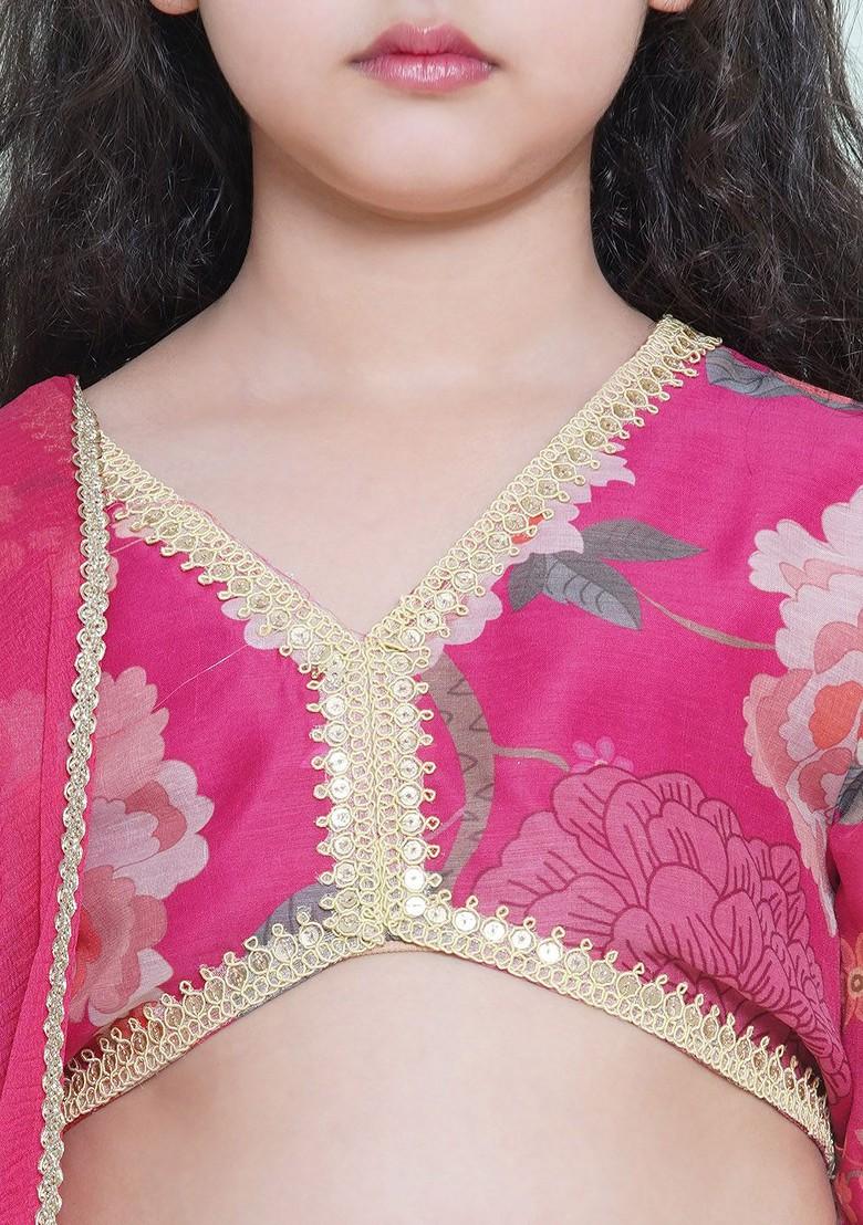 Pink Girls Printed Ready To Wear Lehenga And Blouse With Dupatta