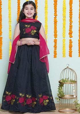 Black Girls Embroidered Thread Work Ready To Wear Lehenga And Blouse With Dupatta
