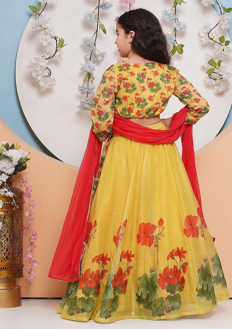 Yellow Girls Printed Ready To Wear Lehenga And Blouse With Dupatta