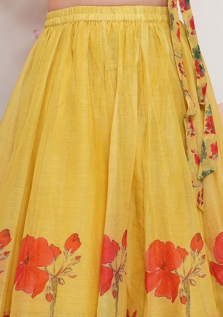 Yellow Girls Printed Ready To Wear Lehenga And Blouse With Dupatta