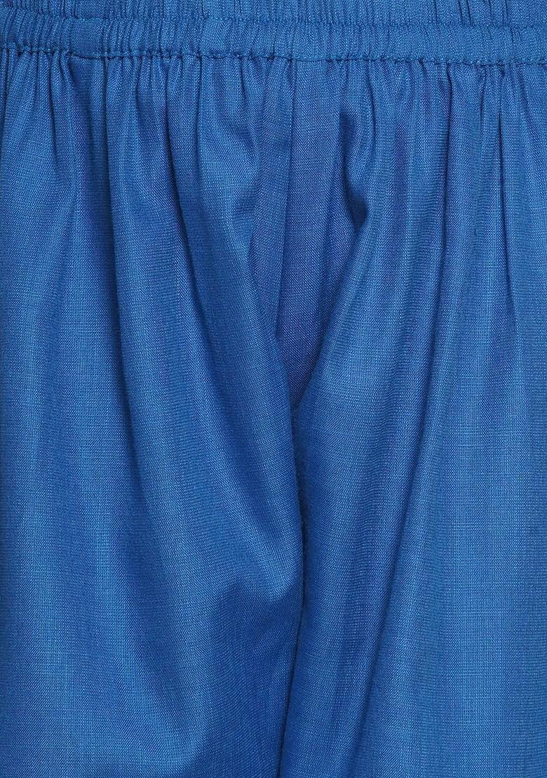 Blue Girls Floral Embroidered Cotton Kurti With Sharara