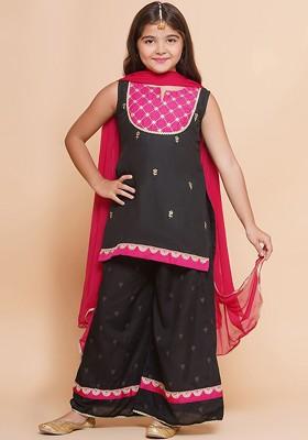 Black Girls Ethnic Motifs Embroidered Regular Gotta Patti Kurta With Palazzos And With Dupatta
