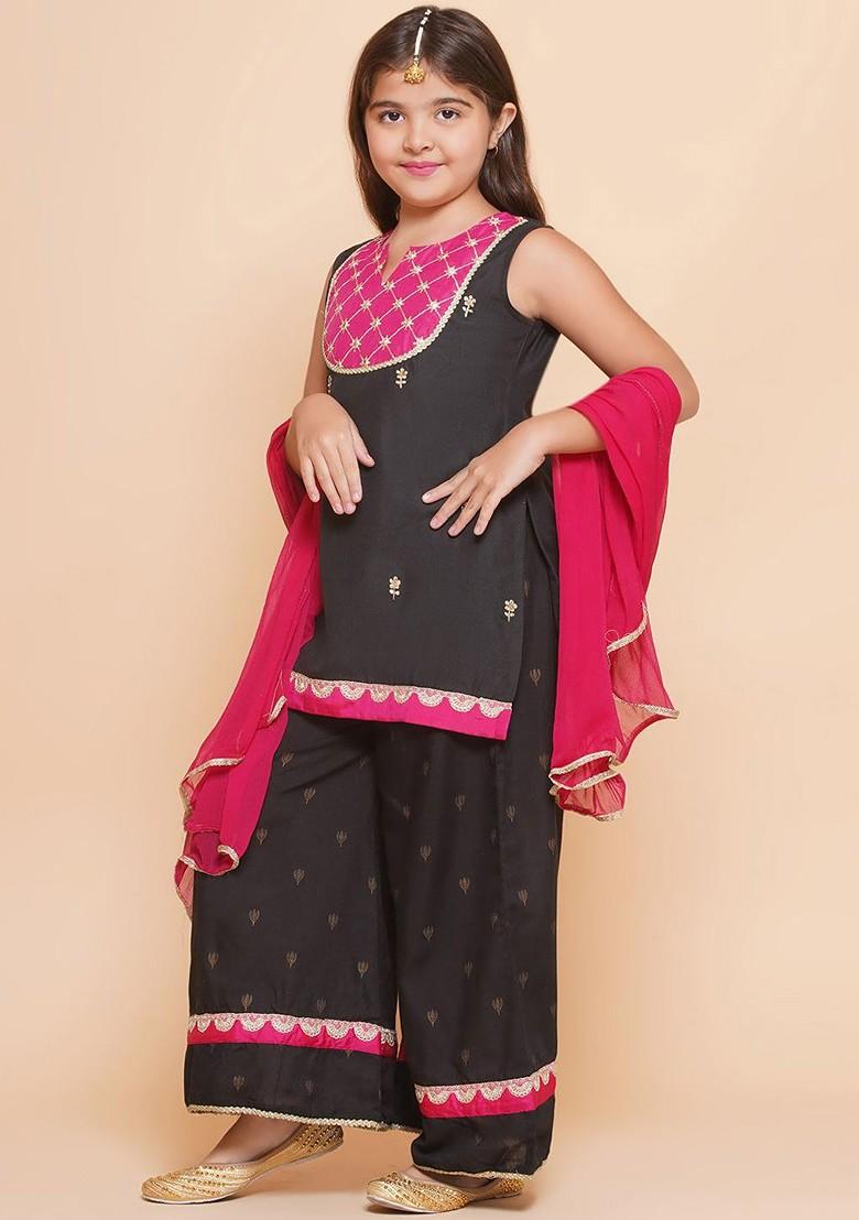 Black Girls Ethnic Motifs Embroidered Regular Gotta Patti Kurta With Palazzos And With Dupatta