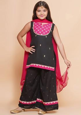 Black Girls Ethnic Motifs Embroidered Regular Gotta Patti Kurta With Palazzos And With Dupatta