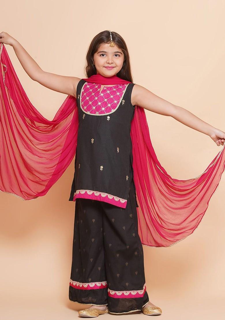 Black Girls Ethnic Motifs Embroidered Regular Gotta Patti Kurta With Palazzos And With Dupatta