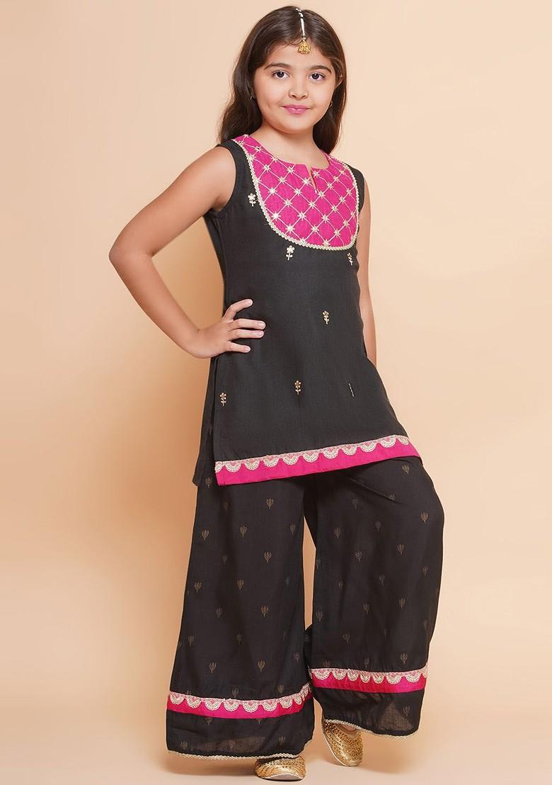 Black Girls Ethnic Motifs Embroidered Regular Gotta Patti Kurta With Palazzos And With Dupatta