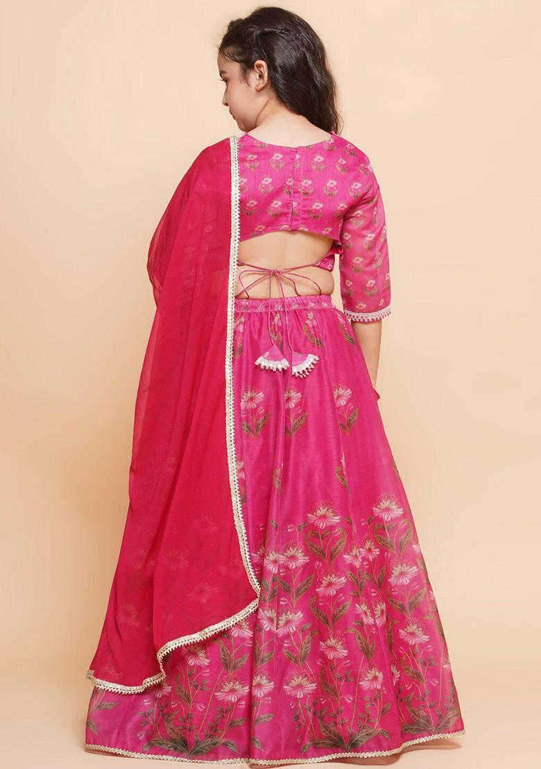 Pink Girls Printed Ready To Wear Lehenga And Blouse With Dupatta