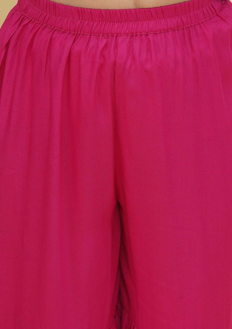 Pink Girls Leheriya Printed Empire Gotta Patti Kurta With Sharara