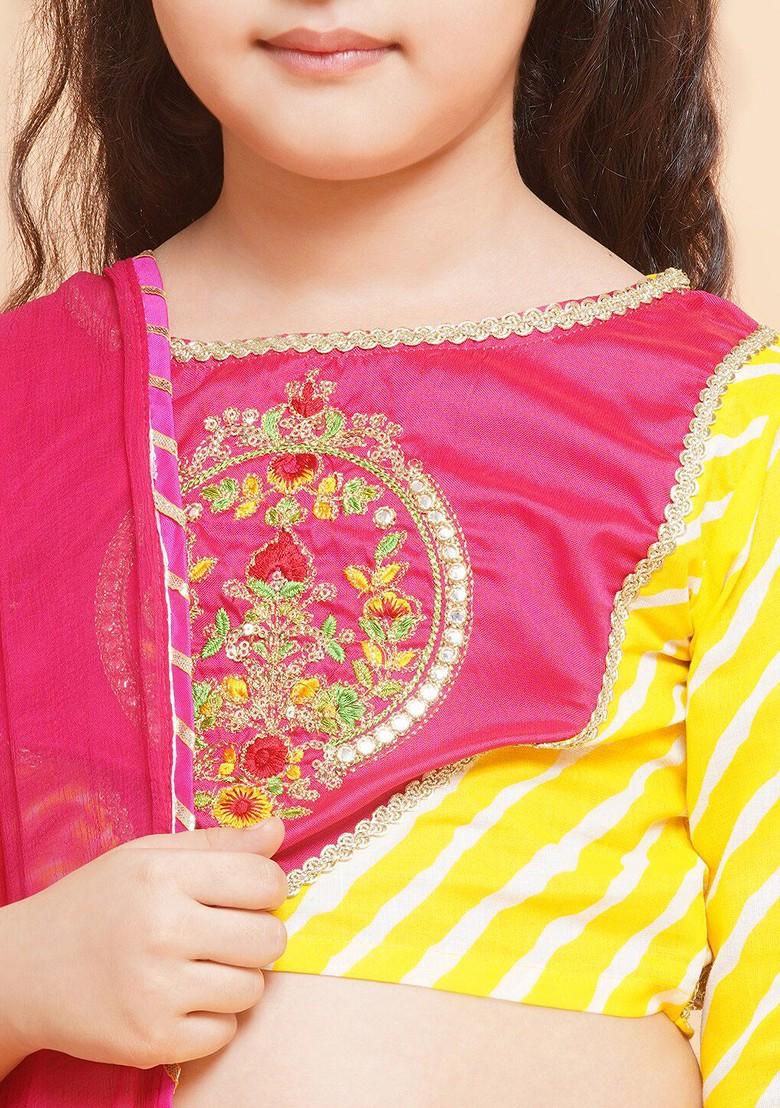 Yellow Embroidered Round Neck Ready To Wear Lehenga And Blouse With Dupatta