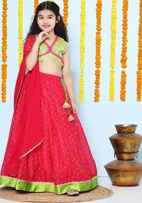 Green Girls Ready To Wear Lehenga And Blouse With Dupatta