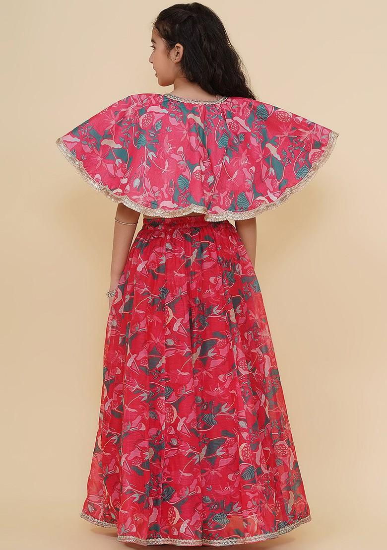 Pink Girls Printed Ready To Wear Lehenga And And Blouse