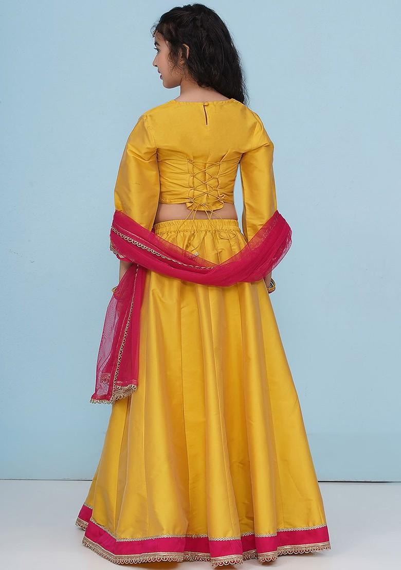 Yellow Girls Embroidered Ready To Wear Lehenga And Blouse With Dupatta