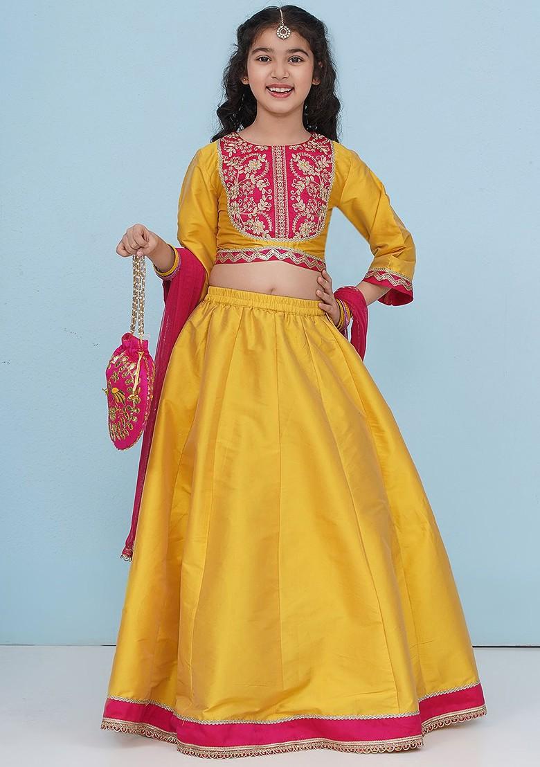 Yellow Girls Embroidered Ready To Wear Lehenga And Blouse With Dupatta