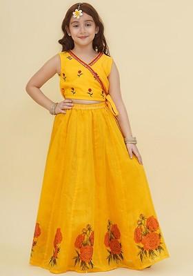 Yellow Girls Embroidered Ready To Wear Lehenga And