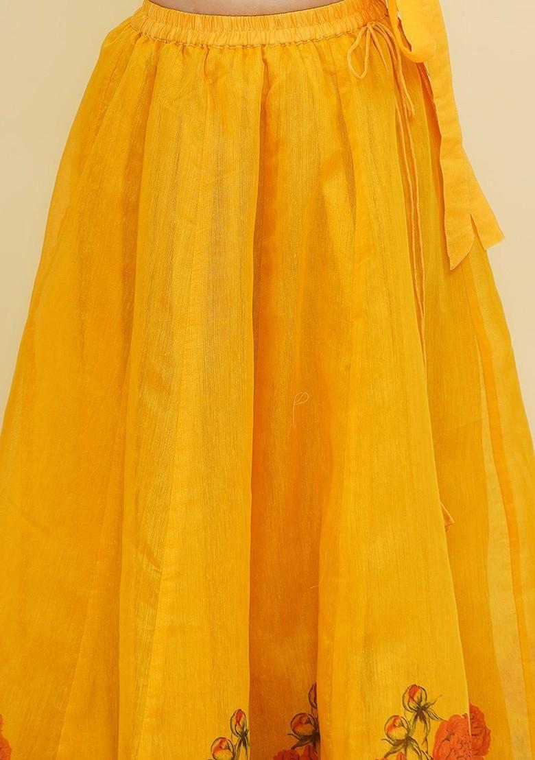 Yellow Girls Embroidered Ready To Wear Lehenga And