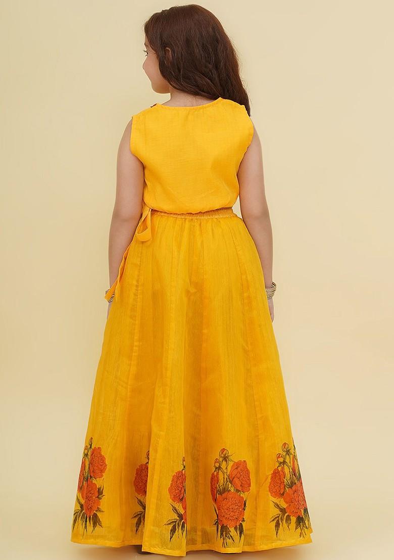 Yellow Girls Embroidered Ready To Wear Lehenga And