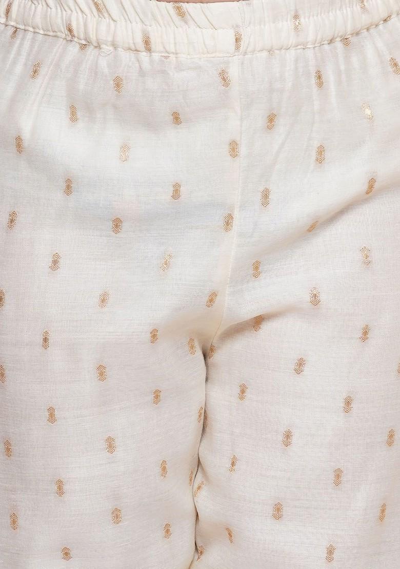 Off White Girls Woven Design Angrakha Gotta Patti Kurta With Sharara And Dupatta