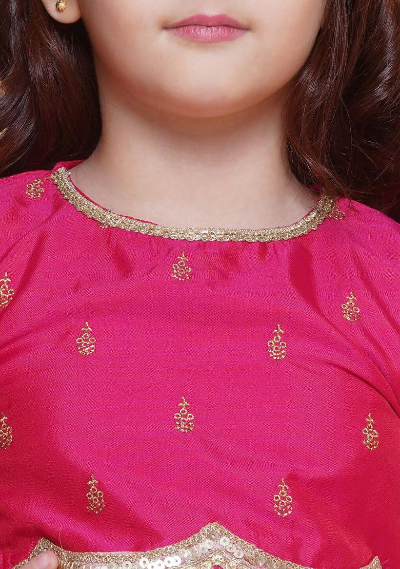 Peach Girls Embroidered Ready To Wear Lehenga And Blouse With Dupatta