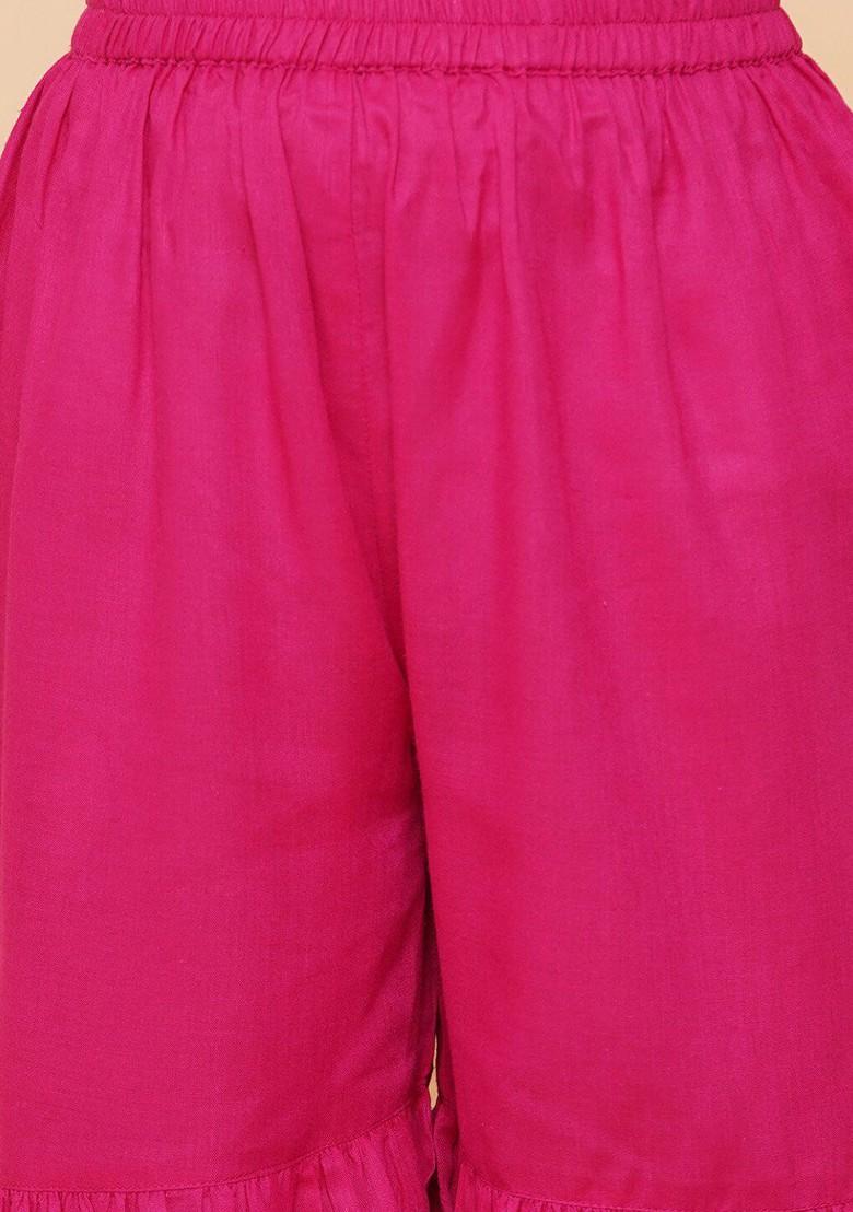 White Girls White And Pink Floral Printed Cotton Blend Pleated Kurta With Sharara