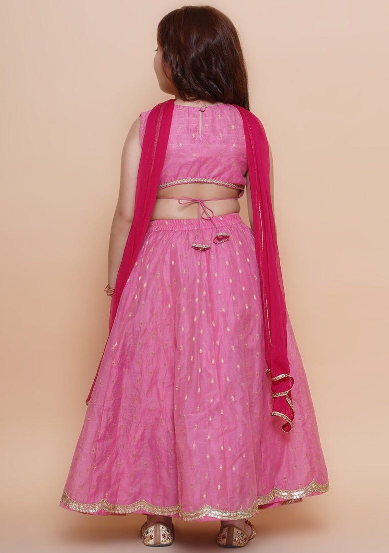 Pink Girls Embroidered Ready To Wear Lehenga And Blouse With Dupatta