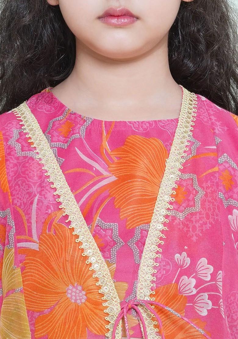 Green Girls Girls Printed Sequinned Ready To Wear Lehenga With Blouse And Shrug