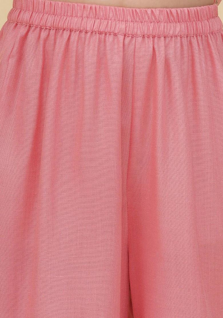 Peach Girls Floral Woven Design Angrakha Gotta Patti Anarkali Kurta With Sharara