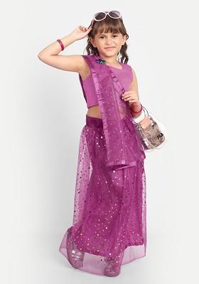 Girls Embellished Semi Stitched Net Lehenga And Blouse With Dupatta