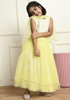 Girls Embroidered Sequinned Ready To Wear Lehenga And Blouse With Dupatta