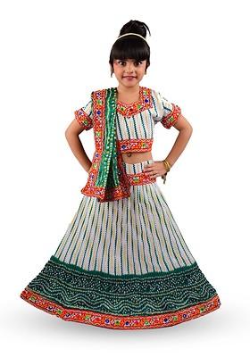 Girls Embroidered Thread Work Ready To Wear Cotton Lehenga Choli With Dupatta