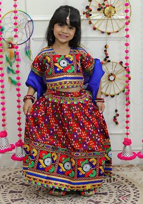 Girls Embroidered Threaded Work Cotton Lehenga And Blouse With Dupatta