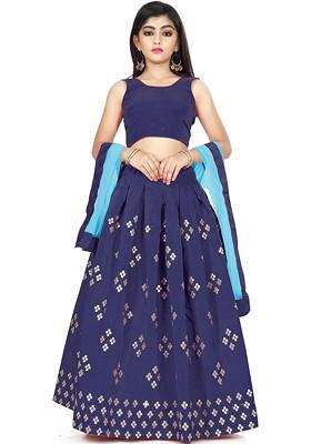 Girls Embellished Mirror Work Ready To Wear Lehenga And Blouse With Dupatta