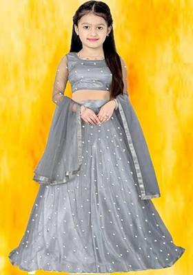 Girls Embellished Beads And Stones Net Semi Stitched Lehenga Choli And Dupatta