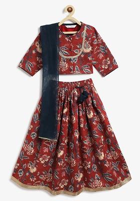 Girls Printed Pure Cotton Ready To Wear Lehenga And Blouse With Dupatta