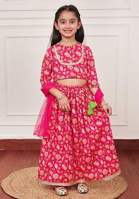 Girls Printed Pure Cotton Ready To Wear Lehenga And Blouse With Dupatta