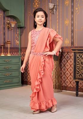 Girls Embellished Sequinned Lehenga And Blouse With Attached Dupatta