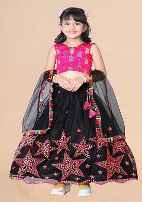 Girls Embroidered Sequinned Ready To Wear Lehenga And Blouse With Dupatta