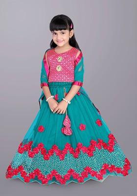 Girls Embroidered Sequinned Ready To Wear Lehenga And Blouse With Dupatta