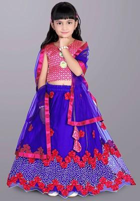 Girls Embroidered Sequinned Ready To Wear Lehenga And Blouse With Dupatta
